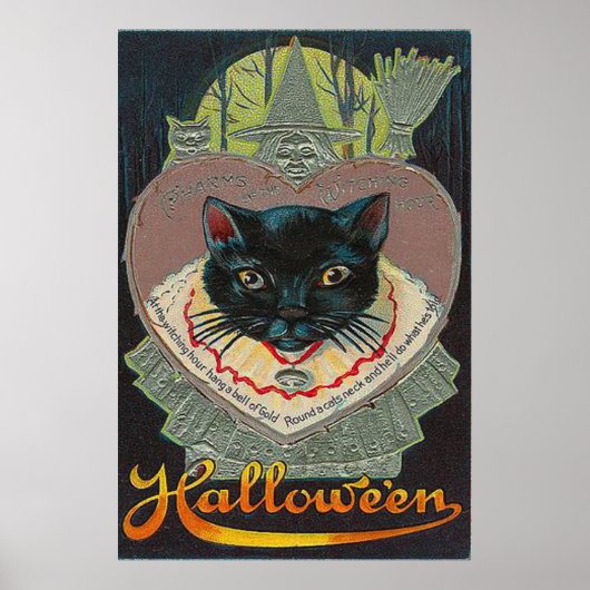 Poster Pleine lune de l'heure de sorcière de chat noir (Devant)
