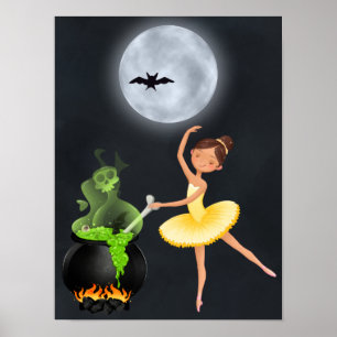 Poster Pleine lune d'Halloween Ballerina et Cauldron