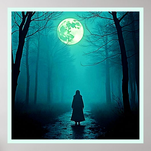 Poster Pleine lune éffrayante Conception nocturne (Devant)