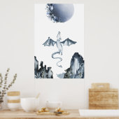 Poster Pleine lune et Dragon Dusty Blue (Cuisine)
