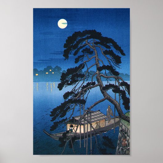 Poster Pleine lune et pin, Koho Shoda, Bois (Devant)