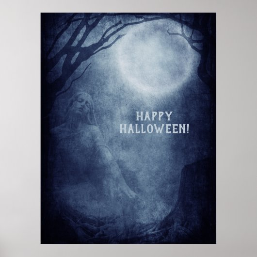 Poster Pleine lune fantôme d'Halloween éffrayant en soiré (Devant)