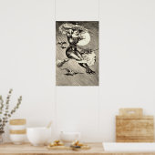 Poster Pleine lune Monochrome Sorcière Volant Broom Bat (Cuisine)