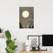 Poster Pleine lune noire blanche Cherry Blossom Art (Bureau à domicile)