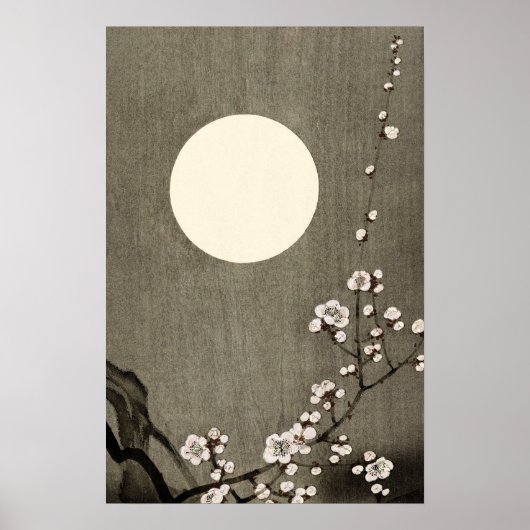Poster Pleine lune noire blanche Cherry Blossom Art (Devant)