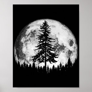Poster Pleine lune rétro et minimaliste Arbre à pin Vinta