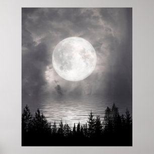 Poster Pleine lune Sur Le Lac
