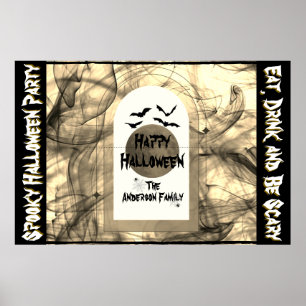 Poster Pleine lune Web Black Bats Spider Halloween heureu
