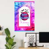 Poster Pleine lune Web moderne Bats Spider Happy Hallowee (Bureau à domicile)