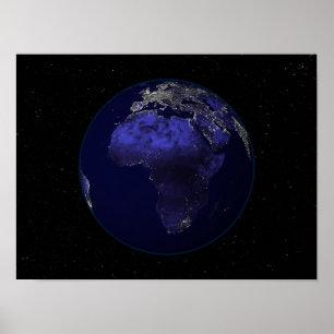 Poster Pleine Terre la nuit montrant l'Afrique et l'Europ