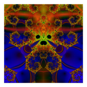 Poster Pleurer Art fractal bleu et jaune