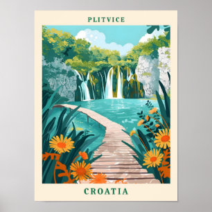 Poster Plitvice Croatie Élégant Vintage voyage d'art