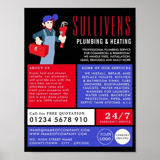 Poster Plomberie de dessin, plombier, Plomberie Publicité (Devant)