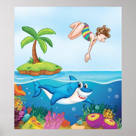 Poster Plongée Dans L'Océan Aimable Requin Coral Reef (Devant)