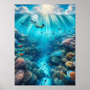 Poster Plongée en apnée dans un récif corallien