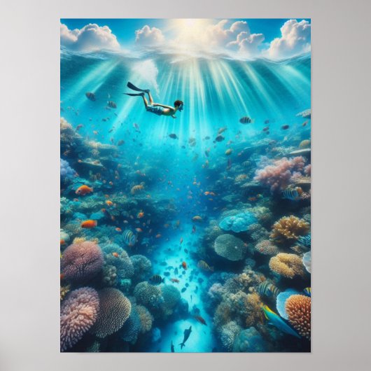 Poster Plongée en apnée dans un récif corallien (Devant)