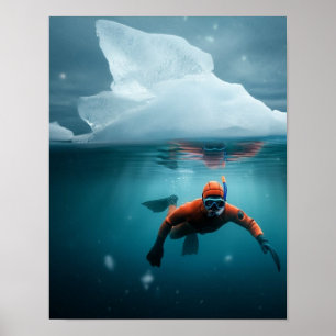 Poster Plongée en snorkeling sous la glace