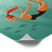 Poster Plongée Snorkeling Girl Poisson Sous-Mer rayons So (Coin)
