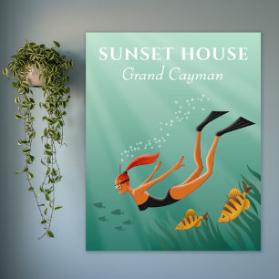 Poster Plongée Snorkeling Girl Poisson Sous-Mer rayons So