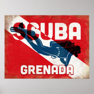 Poster Plongeur autonome du Grenada - rétro bleu
