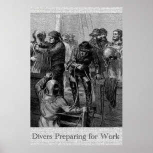 Poster Plongeurs se préparant à l'affiche du travail 36 x