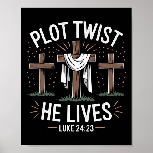 Poster Plot Twist He Lives Cross Funny Christian Easter D (Devant)