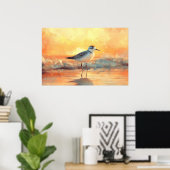 Poster Plover Standing in Ocean Waves During Sunset (Bureau à domicile)
