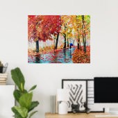 Poster Pluie d'automne et parapluie (Bureau à domicile)