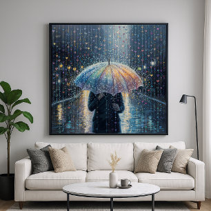 Poster Pluie de Coeurs - Style d'illustration lunaire