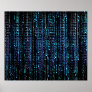 Poster Pluie numérique Blue HD Matrix