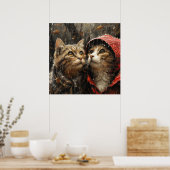Poster pluie régulière sur les chats mignons (Cuisine)