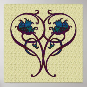 Poster Plum Et Bleu Orné Floral Design Art