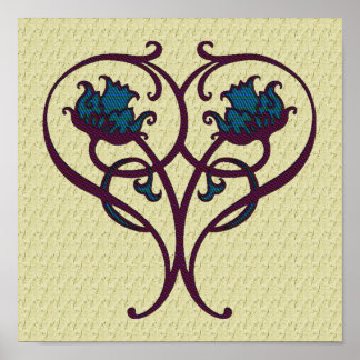 Poster Plum Et Bleu Orné Floral Design Art