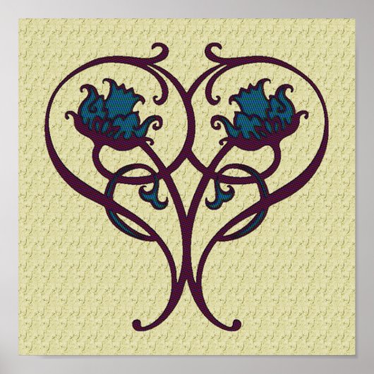Poster Plum Et Bleu Orné Floral Design Art (Devant)
