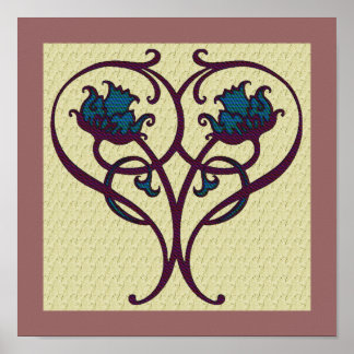 Poster Plum Et Blue Floral Art Design