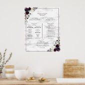 Poster Plum Purple Floral Marbre Programme de mariage Pos (Cuisine)