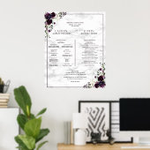 Poster Plum Purple Floral Marbre Programme de mariage Pos (Bureau à domicile)