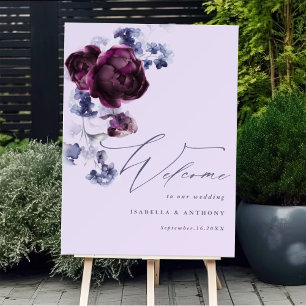 Poster Plum Purple & Indigo Blue Floral Mariage élégant