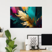 Poster Plume Dorée – Élégance Abstraite Luxueuse (Bureau à domicile)