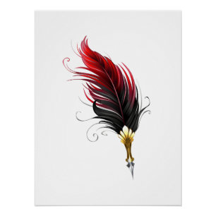 Poster Plume rouge avec pointe en or