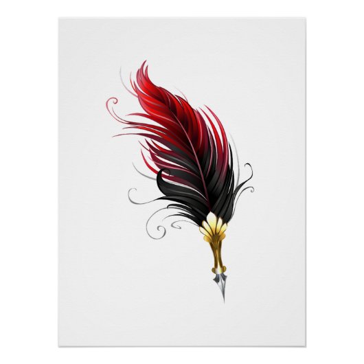 Poster Plume rouge avec pointe en or (Devant)