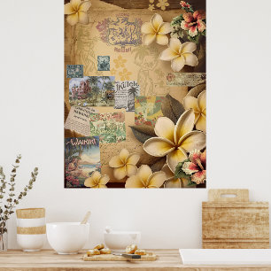 Poster Plumeria vintage Hawaii Page de la bibliothèque
