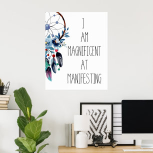 Poster Plumes bleues Dreamcatcher Floral