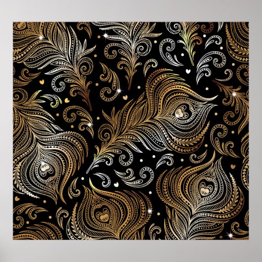 Poster Plumes de paon : Dessin Artistique à main levée. (Devant)