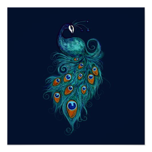 Poster Plumes de paon sarcelle Paons (Devant)