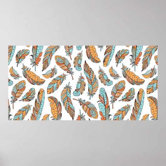 Poster Plumes décoratives motif sans soudure. Main dessin (Devant)