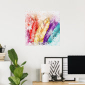 Poster Plumes d'oiseaux colorées (Bureau à domicile)