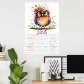 Poster Plumes & Fleurs : Calendrier Chouette 2026 (Bureau à domicile)
