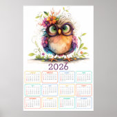 Poster Plumes & Fleurs : Calendrier Chouette 2026 (Devant)