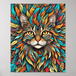 Poster Plumes multicolores Chat 737
